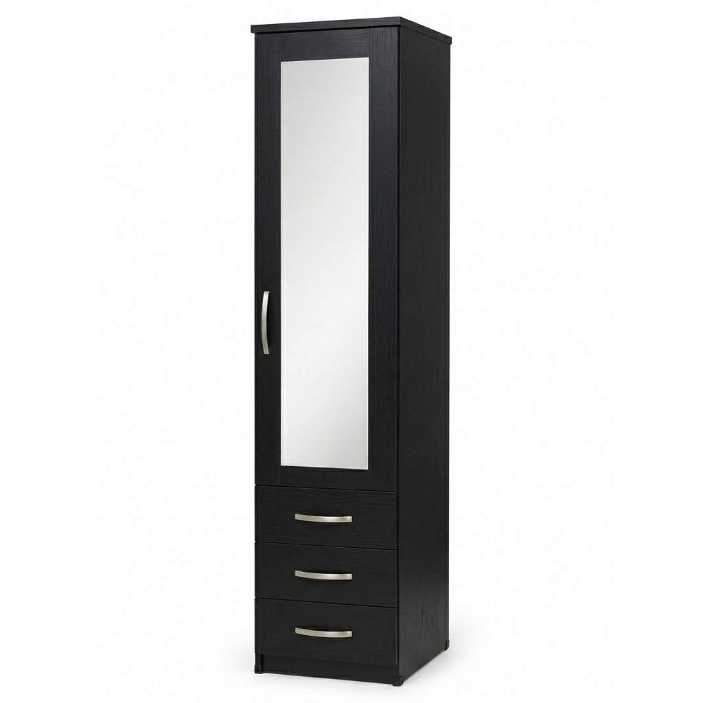 1 Door Mirrored Tall Wardrobe with 3 Drawers