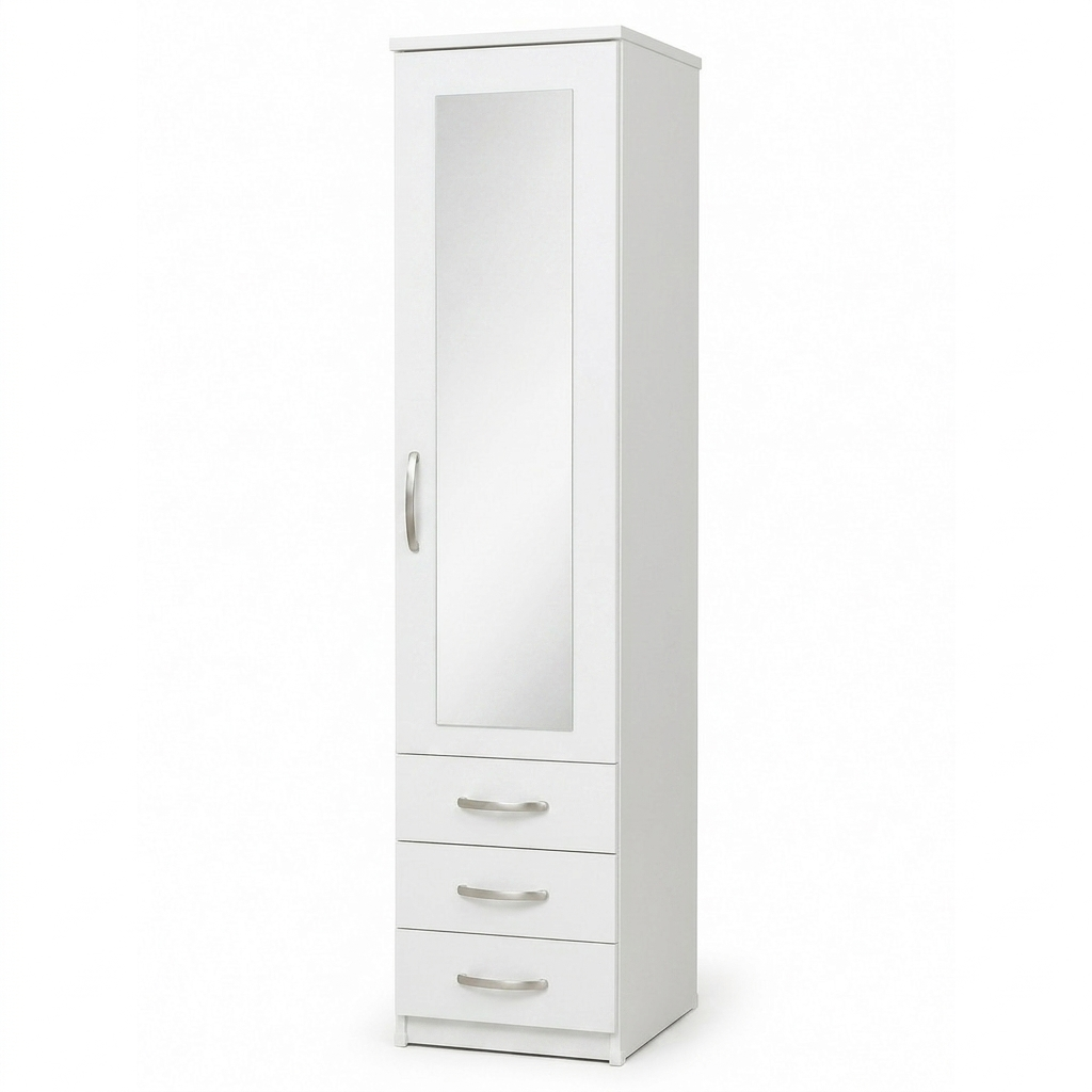 1 Door Mirrored Tall Wardrobe with 3 Drawers