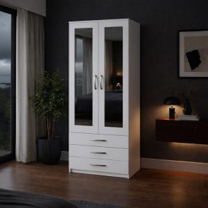 2 Door Mirrored Wardrobe with 3 Drawers