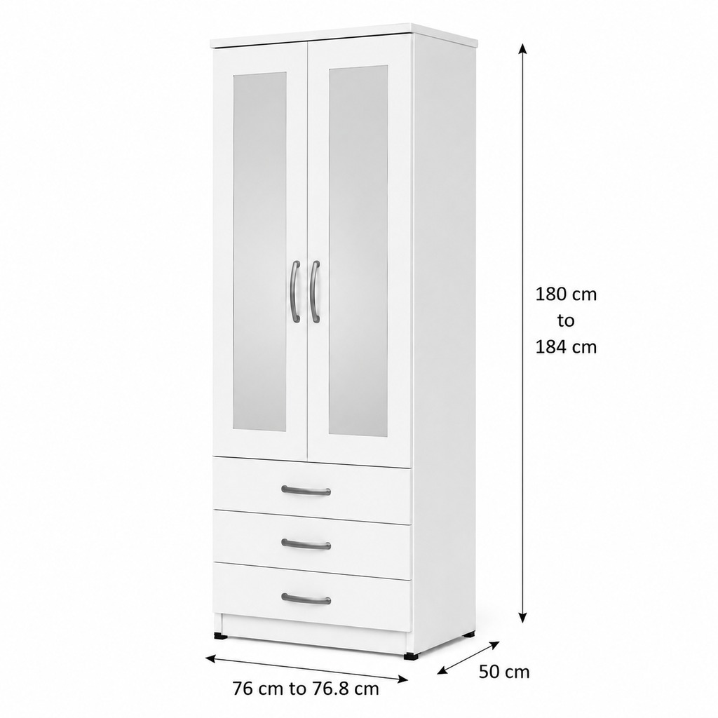 2 Door Mirror Wardrobe Fronts with 3 Drawers