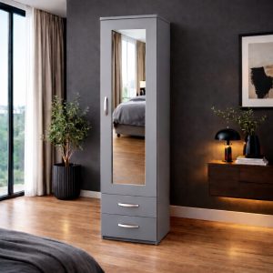 1 door mirrored wardrobe with 2 drawers
