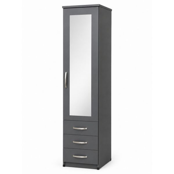 1 Door Mirrored Tall Wardrobe with 3 Drawers