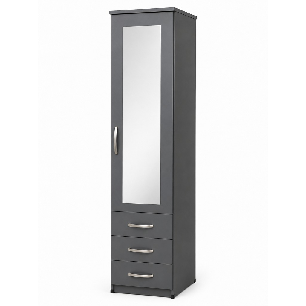 1 Door Mirrored Tall Wardrobe with 3 Drawers