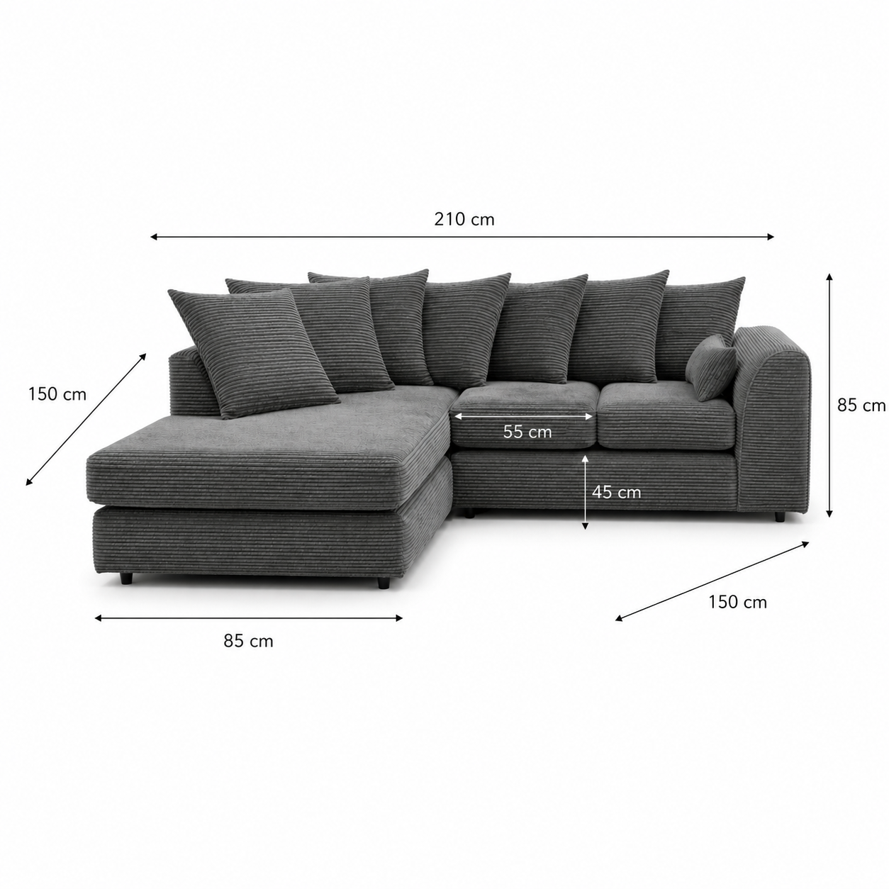 Dylan Jumbo Cord 4 Seater Left Right Hand Corner Sofa - Image 10