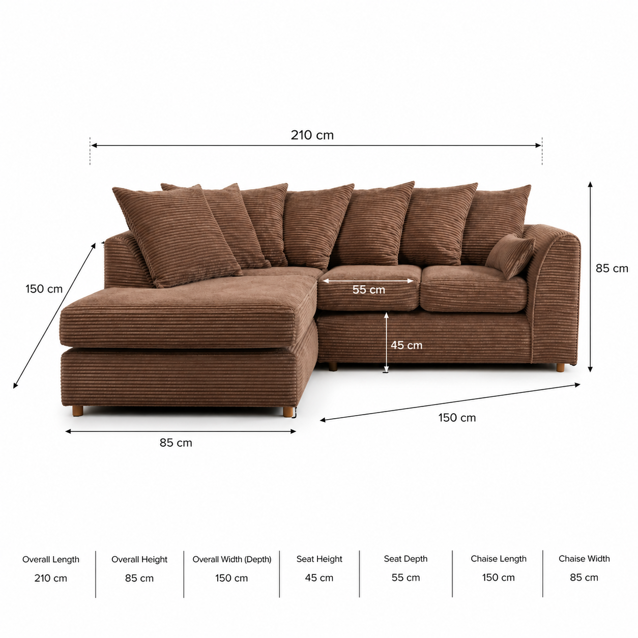 Jumbo Cord 4 Seater Corner Sofa Brown - Image 11