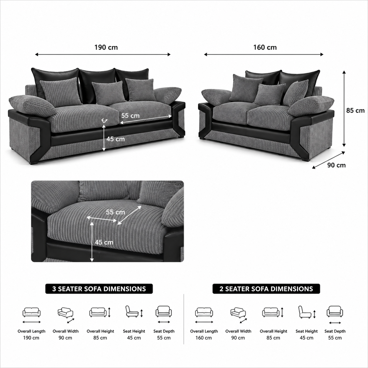 Dino 3 and 2 Seater Fabric Sofa Set - Image 4