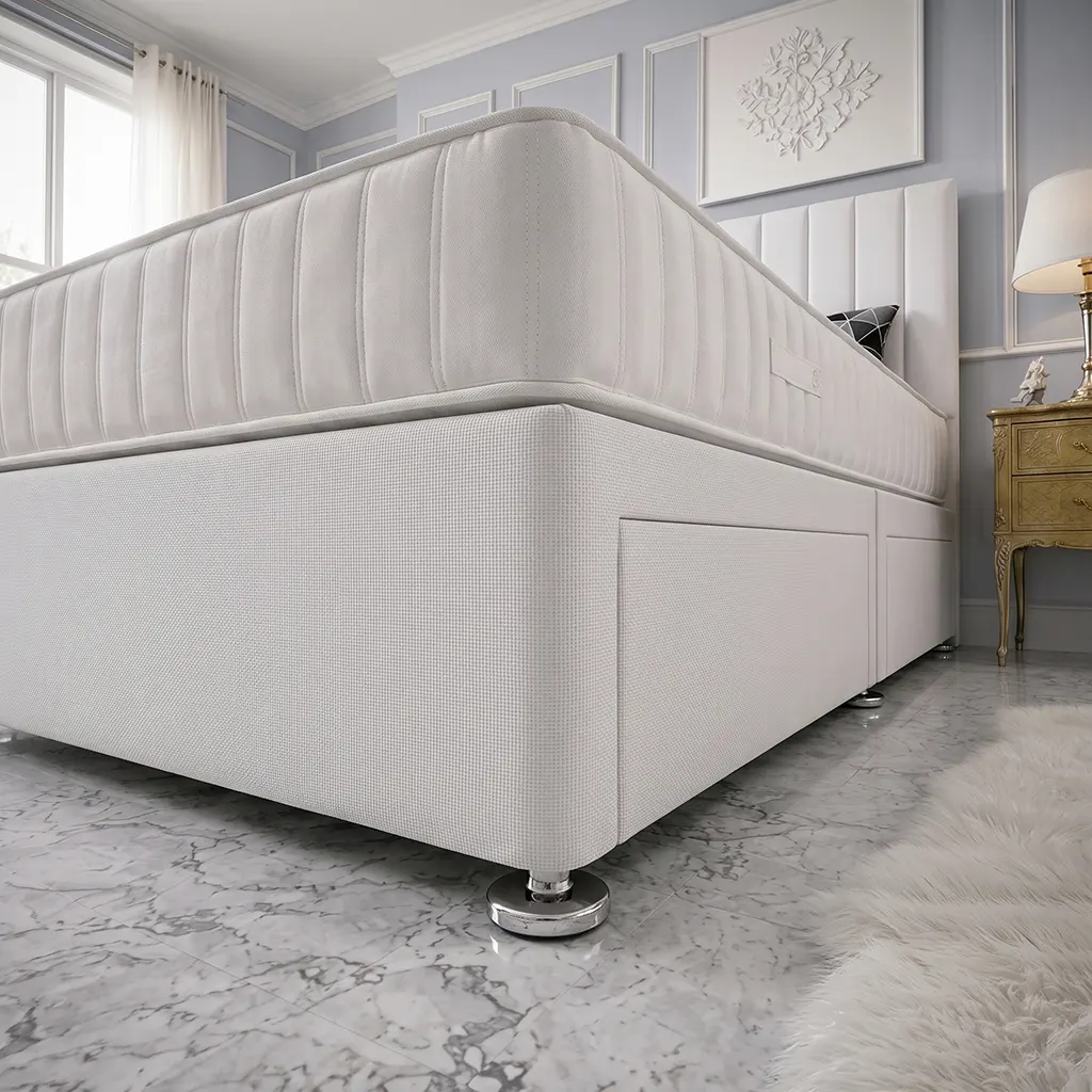 Single White Divan Bed With Panel Headboard – Mattress & Storage