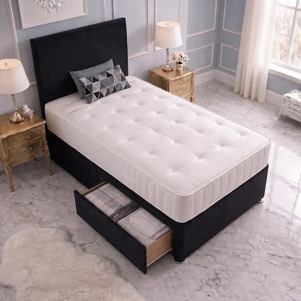 Single Black Divan Bed With 2 drawers – Headboard & Mattress