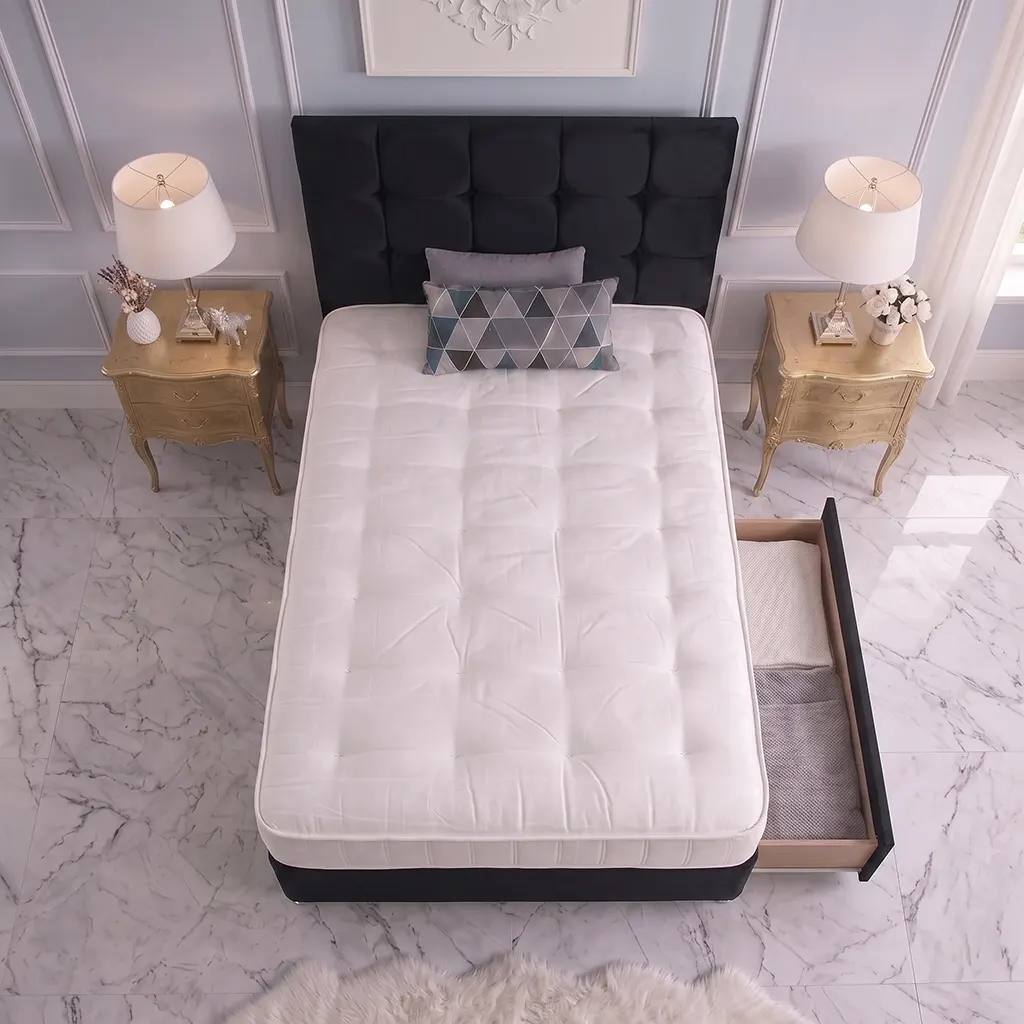 Single Black Bed With 2 drawers – Mattress & Cubic Headboard