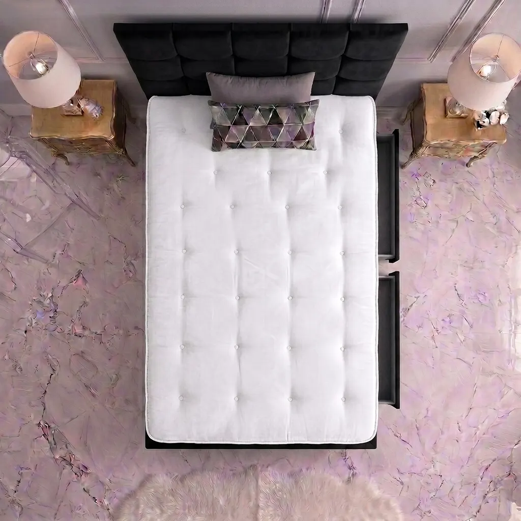 Single Black Bed With 2 drawers – Mattress & Cubic Headboard