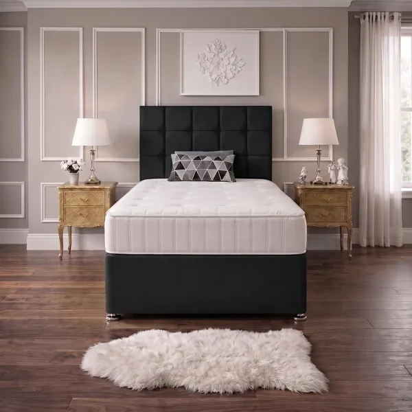 Black 4FT Small Double Bed with Cubic Headboard & Mattress