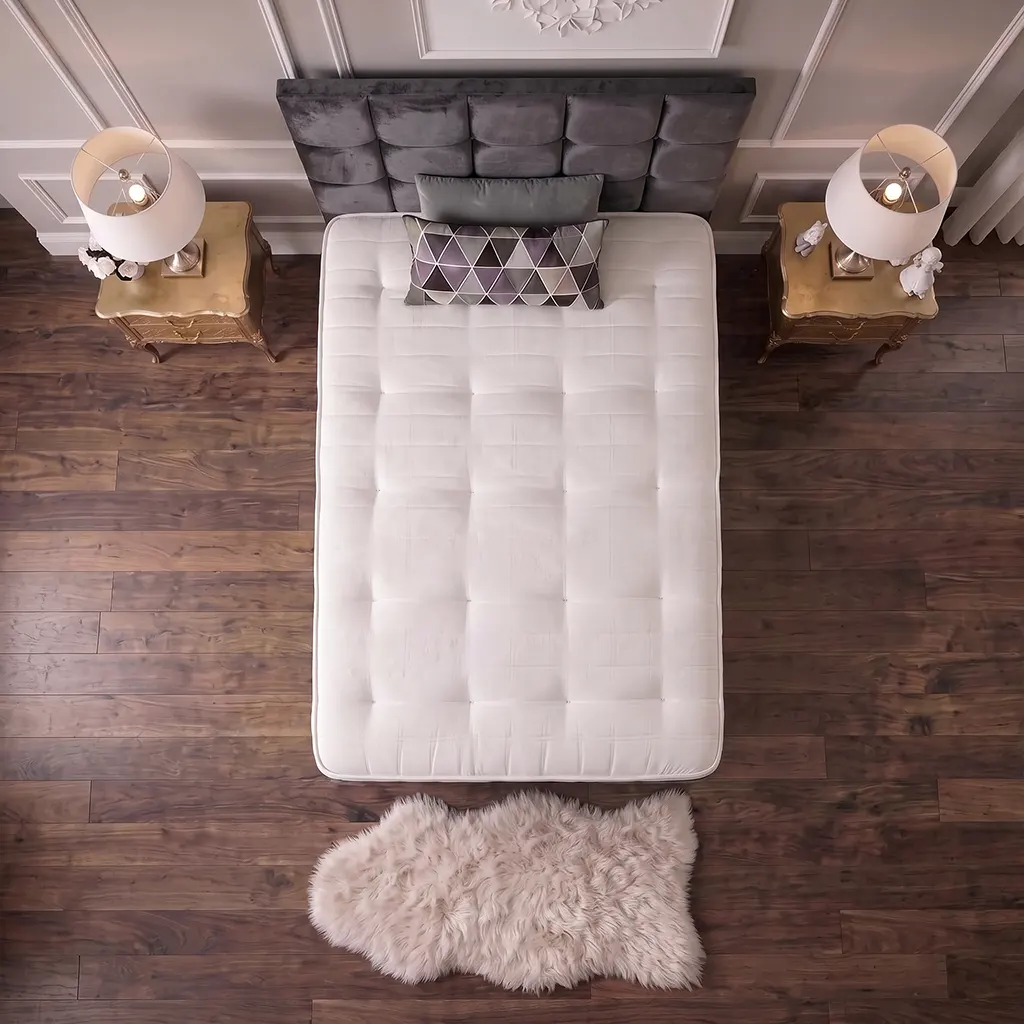 Grey 4FT Small Double Bed with Cubic Headboard & Mattress