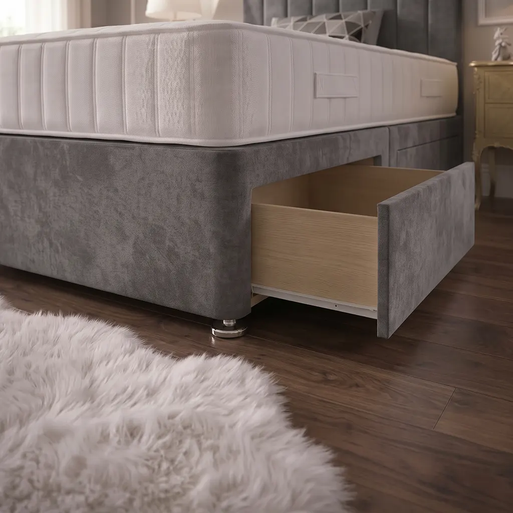 Grey 4FT Divan Bed with 2 Drawers & Super Orthopaedic Mattress