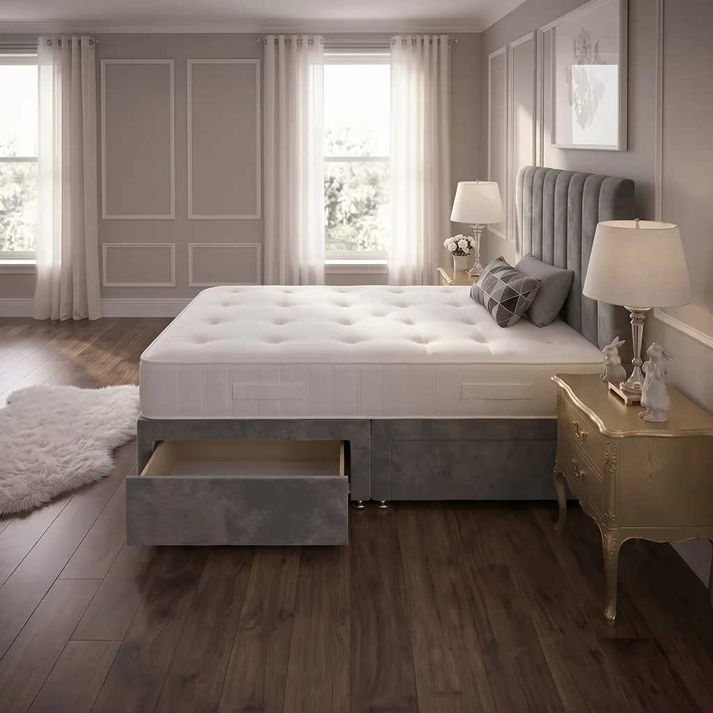 Grey 4FT Divan Bed with 2 Drawers & Super Orthopaedic Mattress