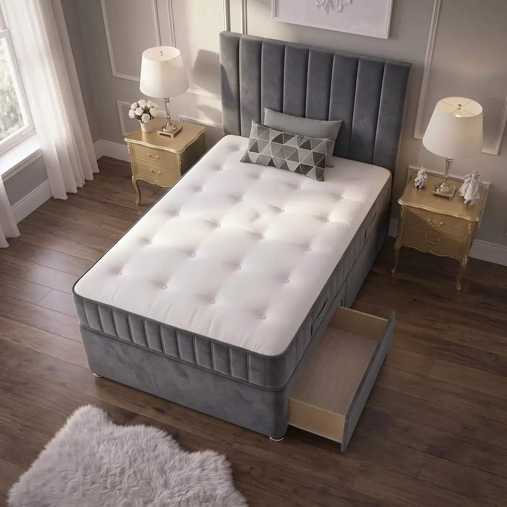 Grey 4FT Divan Bed with 2 Drawers & Super Orthopaedic Mattress