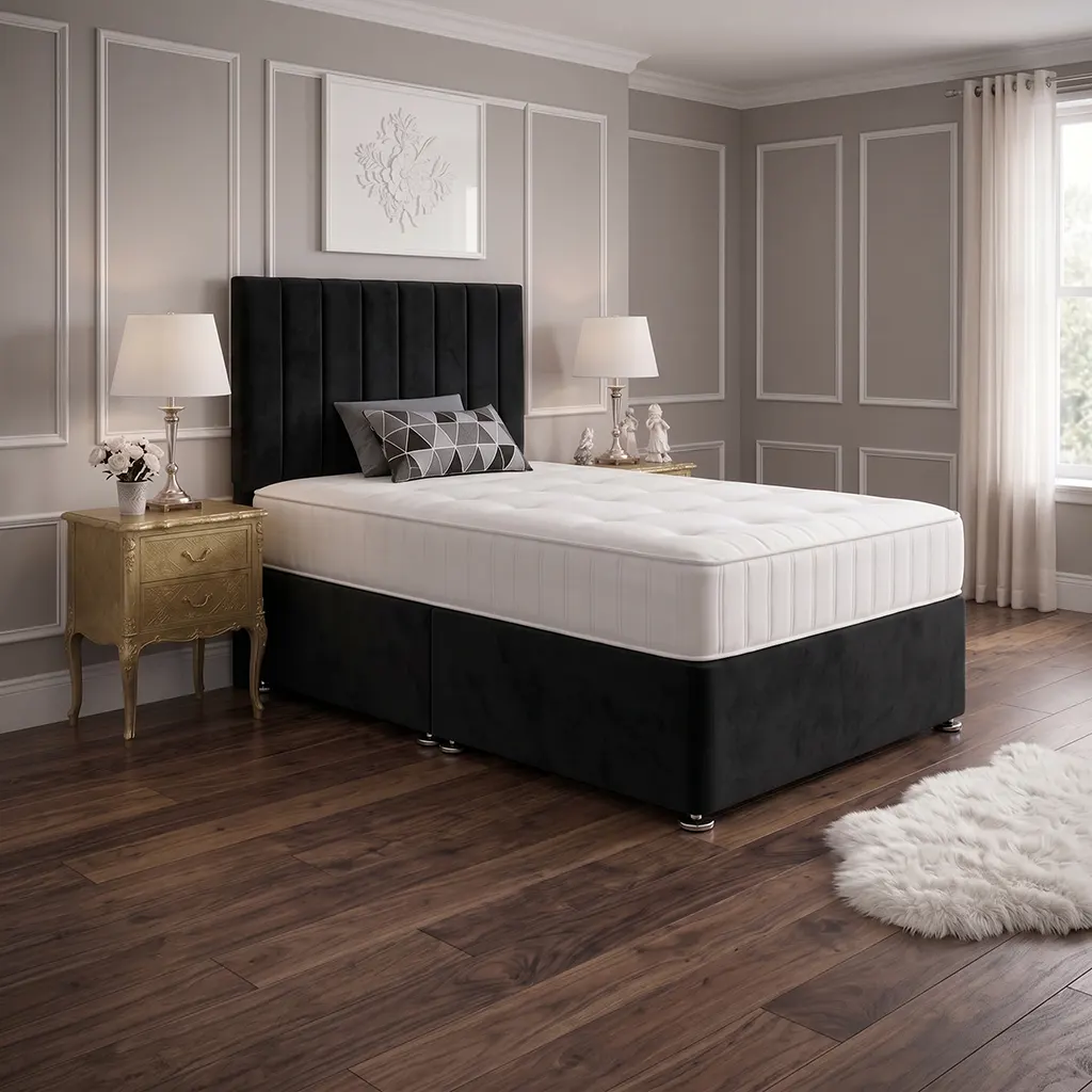 Black 4FT Small Double Bed with Panel Headboard & Mattress