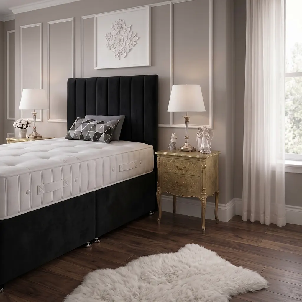 Black 4FT Small Double Bed with Panel Headboard & Mattress