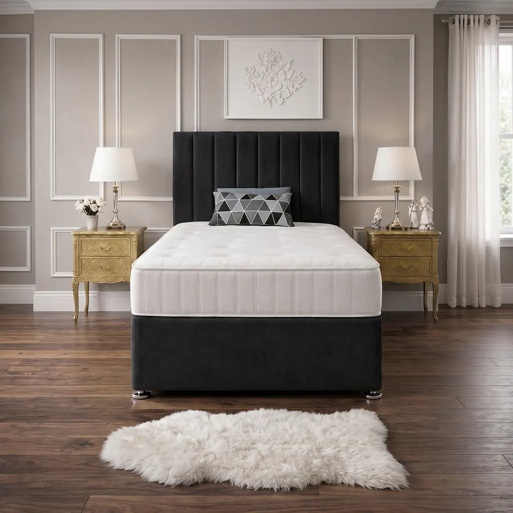 Black 4FT Small Double Bed with Panel Headboard & Mattress