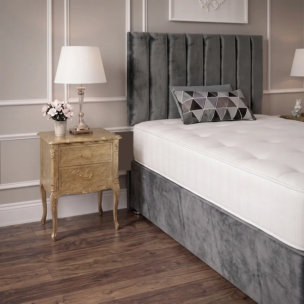 Grey 4FT Small Double Bed with Panel Headboard & Mattress