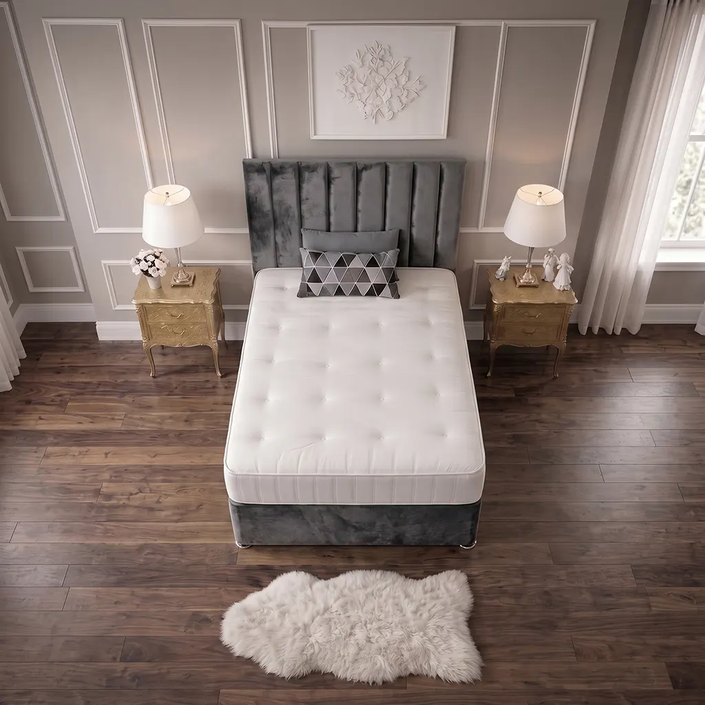 Grey 4FT Small Double Bed with Panel Headboard & Mattress