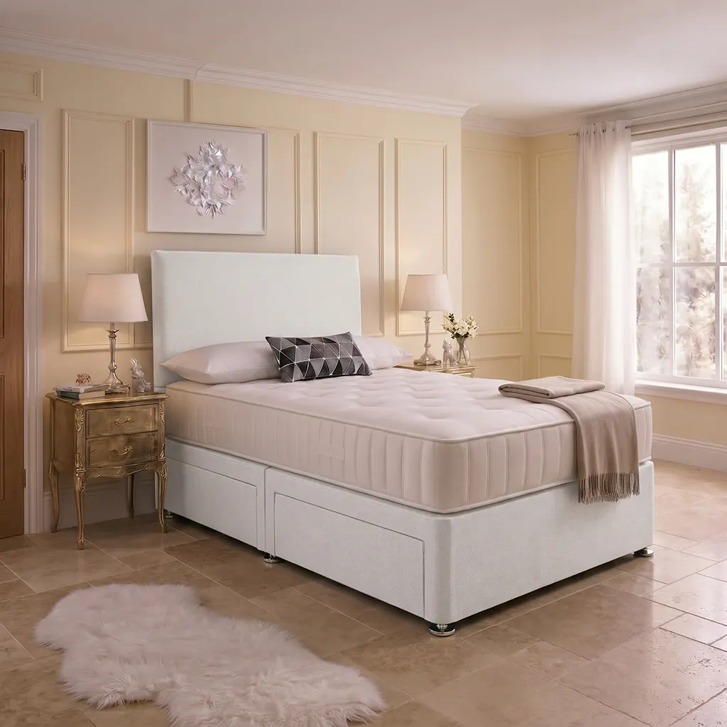 White 4FT Small Double Bed with Headboard & Mattress