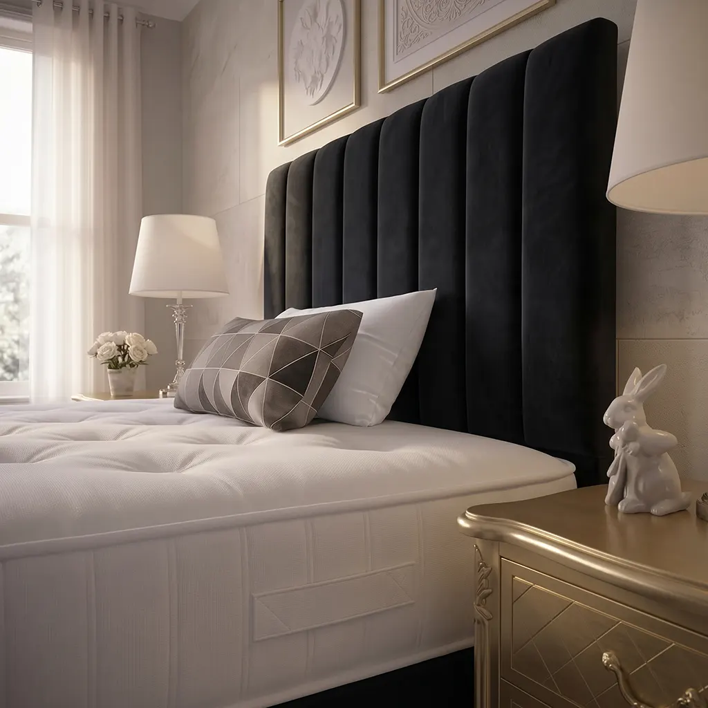 Black Standard Double Divan Bed with 2 Drawers, Panel Headboard & Mattress