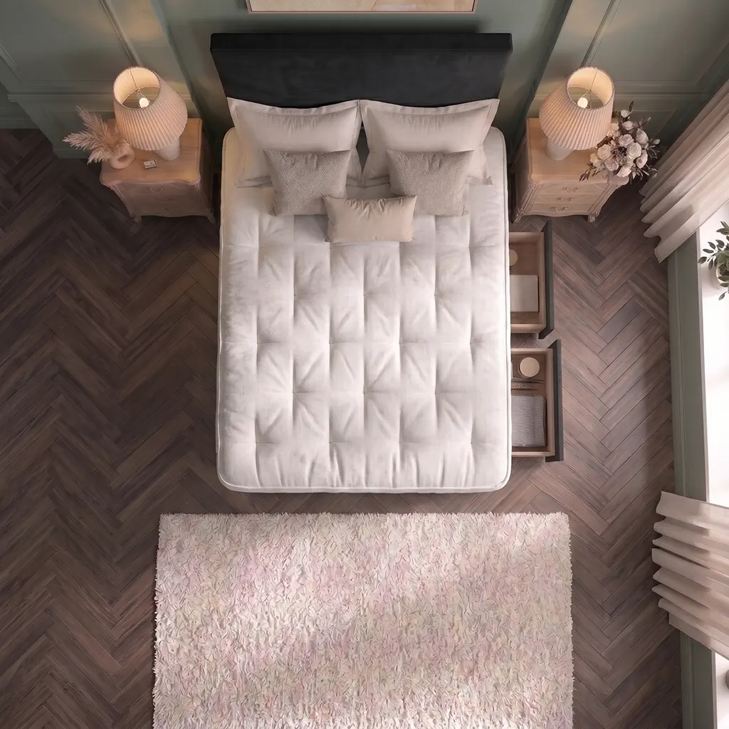 Black 4FT6 Upholstered Divan Bed with Plain Headboard & 2 Drawers