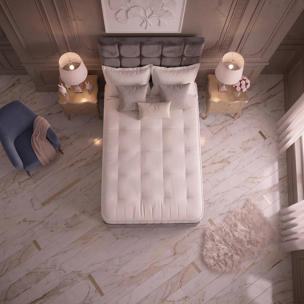 Grey 4FT6 Double Divan Bed with Cubic Headboard & Mattress