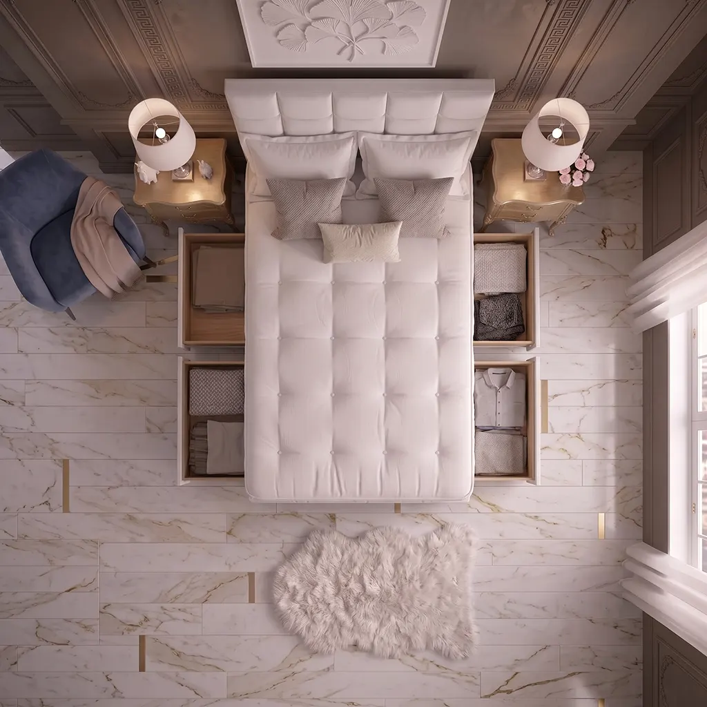 White 4FT6 Double Divan Bed with 4 Drawers, Cubic Headboard & Mattress