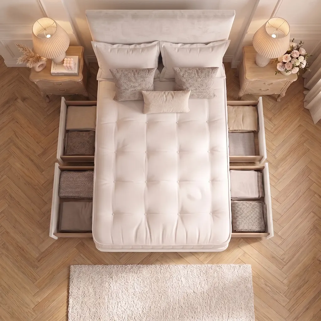 White 4FT6 Double Divan Bed with 4 Drawers, Plain Headboard & Mattress