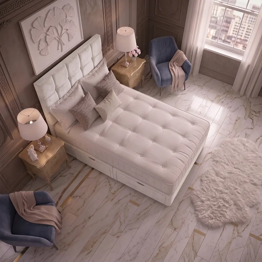 White 4FT6 Double Divan Bed with Cubic Headboard & Mattress